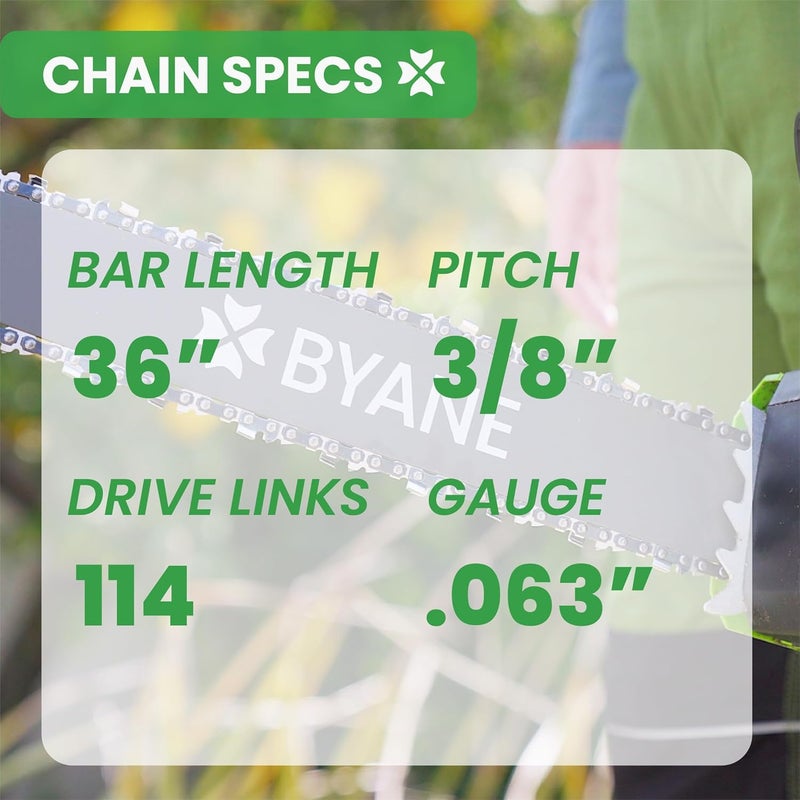 Byane Carbide Chainsaw Chain 36 Inch, 3/8 Pitch, 063" Gauge, 114 Drive Links, Skip Tooth,Fits Husqvarna, Stihl Models (1 chain) - Image 3